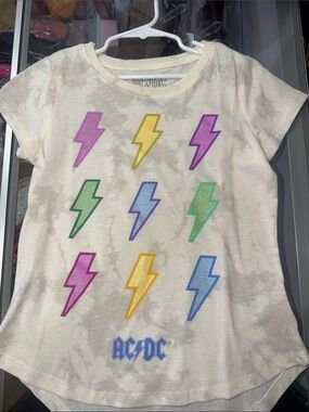 AC/DC Cream Short-Sleeve Tee with Rainbow Lightning Bolts